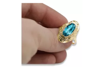 14K Yellow gold Aquamarine Ring Vintage style vrc014y